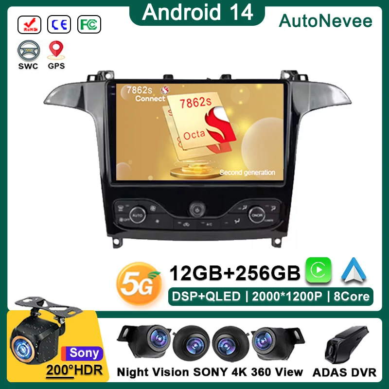 Android 14 Radio Samochodowe For Ford S Max S-MAX 2006-2015 For Ford Galaxy 2014 multimedialny odtwarzacz wideo GPS Radio