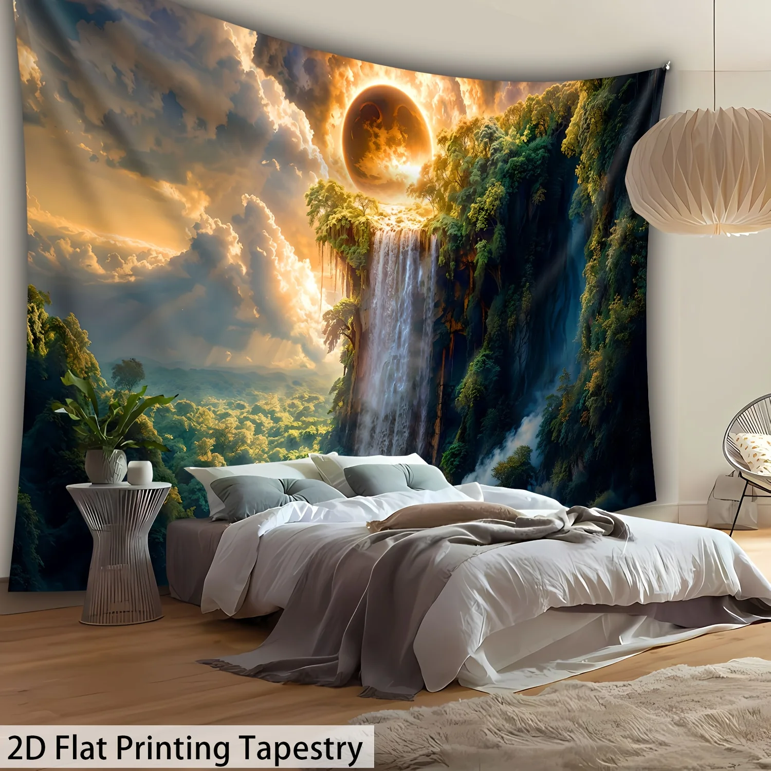 [2D Flat Printing]1pcs Ultra Large Size Spectacular Mountains Sun Forest Waterfalls Tapestry - High Definition Digital Printing-