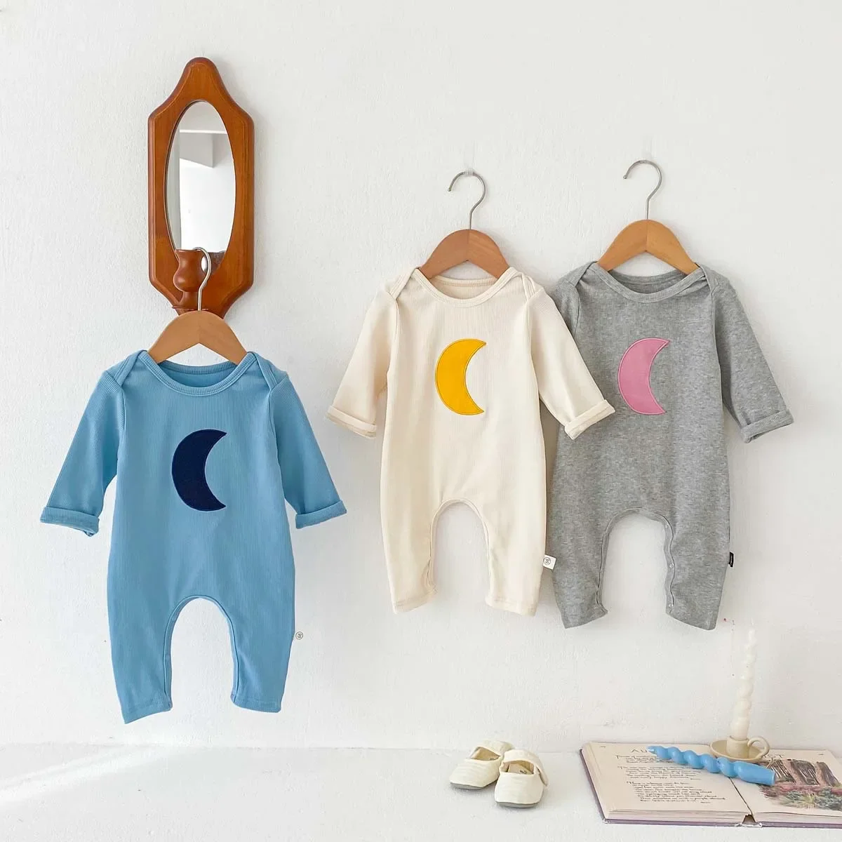 Baby Rompers Spring and Autumn Period Long Sleeves Moon Pattern One-piece Garment Korean Baby Bottom Layer Shirt Rompers