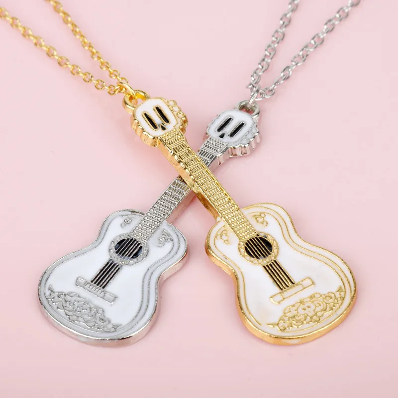 Anime Coco Guitar Dog Dante Necklace Mini Guitar Pendant Car Key Ring For Women Men Jewelry Xmas Gift Decoration