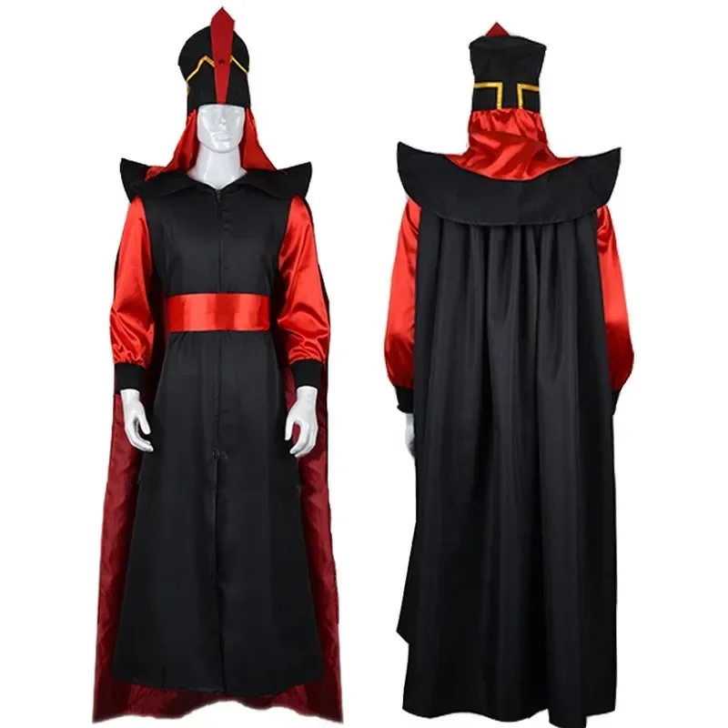 Movie Jafar Cosplay Costume Jumpsuit Cloak with Hat for Men Women Outfits Halloween Costumes Cosplay Role Play Party Suit