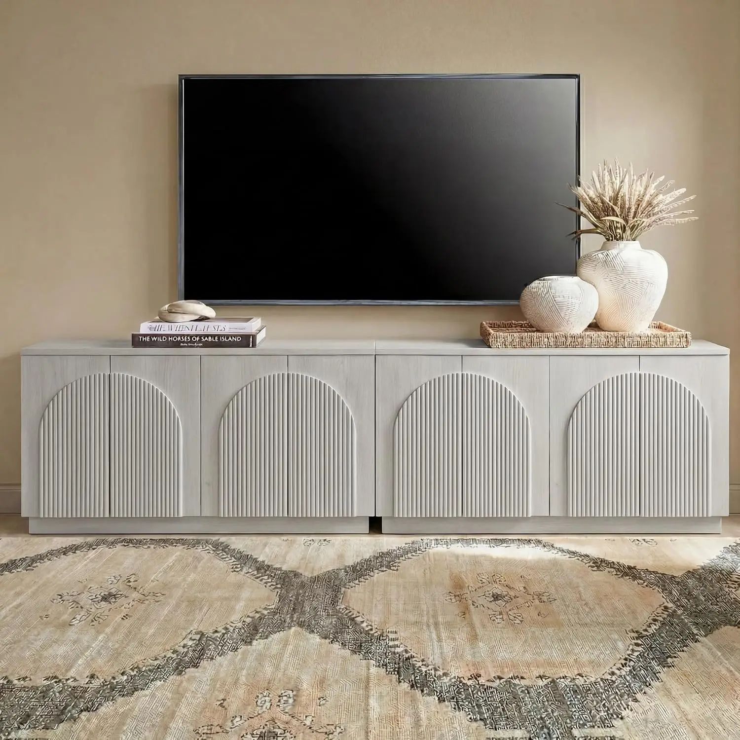 TV Stand Arched Reeded Doors, Center Storage 98