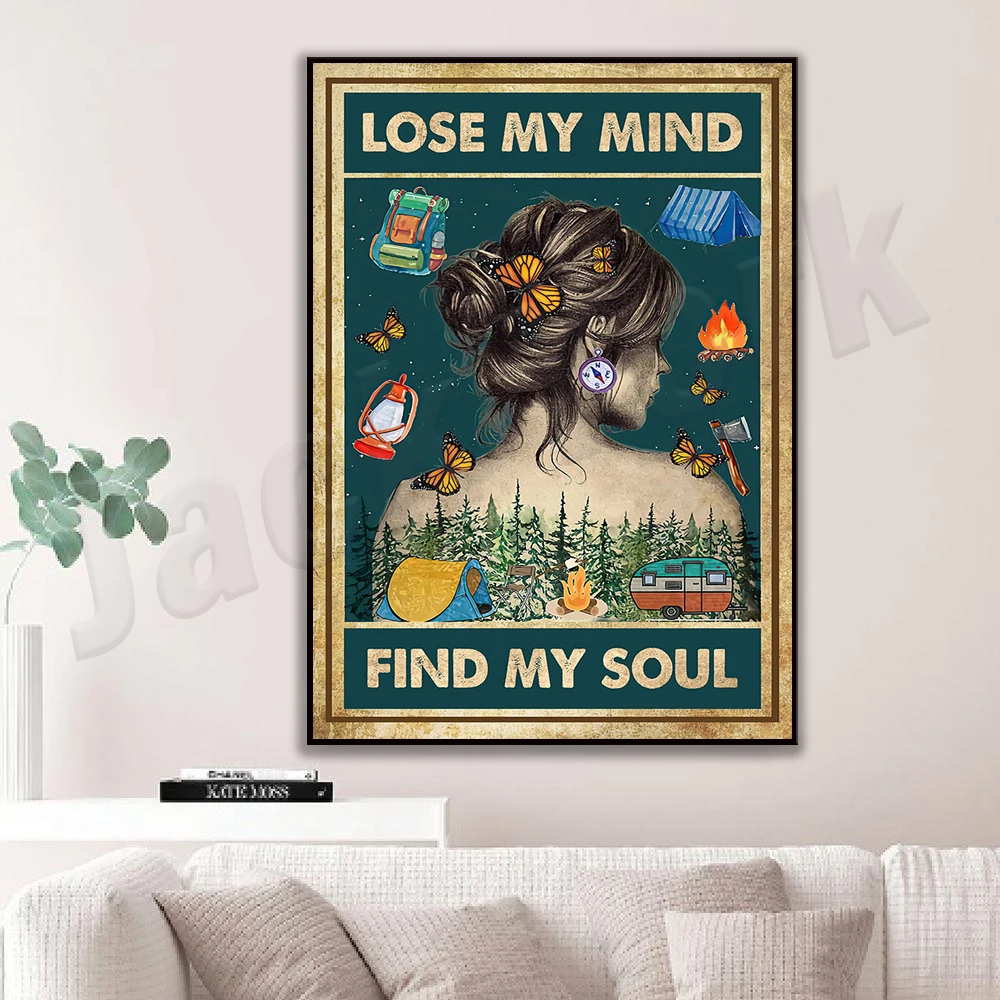 Camping Camper, Lose My Mind And Find My Soul Mountain Camping Poster, Hiking Poster, Home Adventure Logo, Home Decor