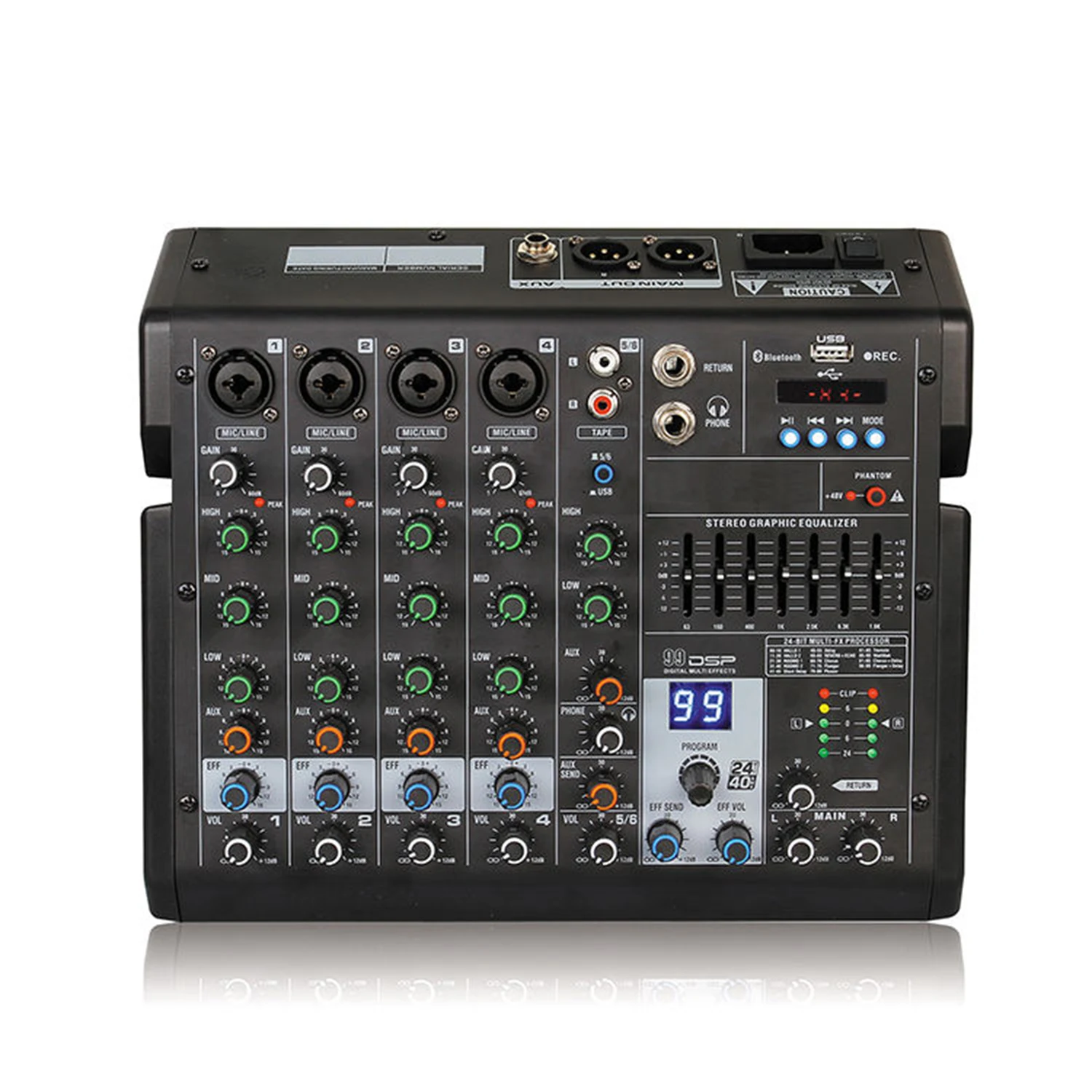 EIF-TD6 Professional DJ Mixer Audio a 6 canali lettore MP3 con registrazione e funzione Bluetooth 48V Phantom Power Audio portatile