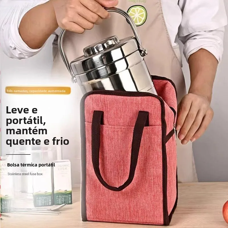 多層断熱ライスバケットランチボックスバッグ丸型携帯用食品容器、オフィスワーカーの食事包装用