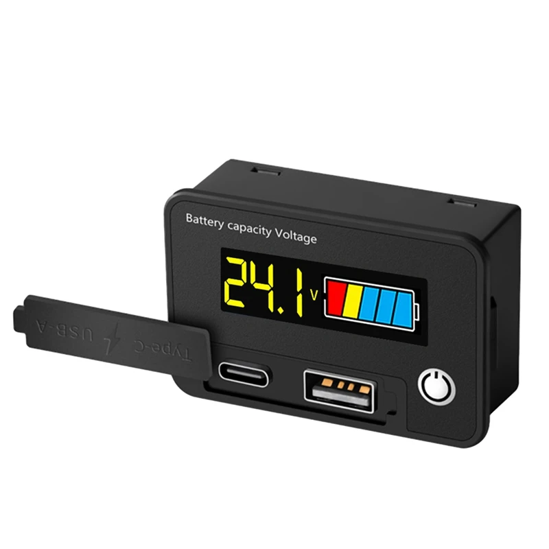 DC 8-30V LCD Digital Battery Voltmeter Capacity Indicator Lithium Acid Battery Voltage Tester Meter Tool Typec Output