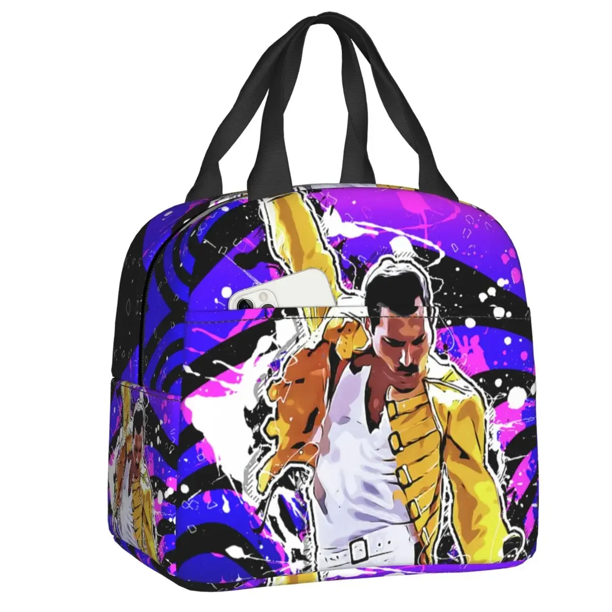 Bolsa de almuerzo Freddie Mercury para mujer, refrigerador térmico, caja de almuerzo con aislamiento de música Rock Queen para estudiantes, escuela, trabajo, Picnic, bolsas de comida