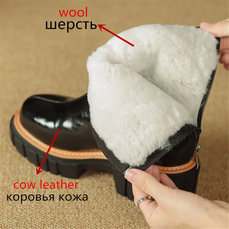 MORAZORA 2024 New Size 34-42 Genuine Leather Snow Women Boots Ladies Zipper Platform Boots Winter Wool Ankle Boots