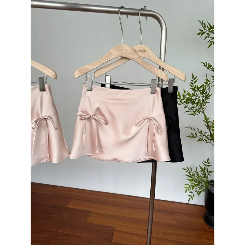 Sweet And Playful Bow Short Skirt Women's Summer New High-Waisted And Thin Skirt Temperament Casual And Versatile A-Word Skirt