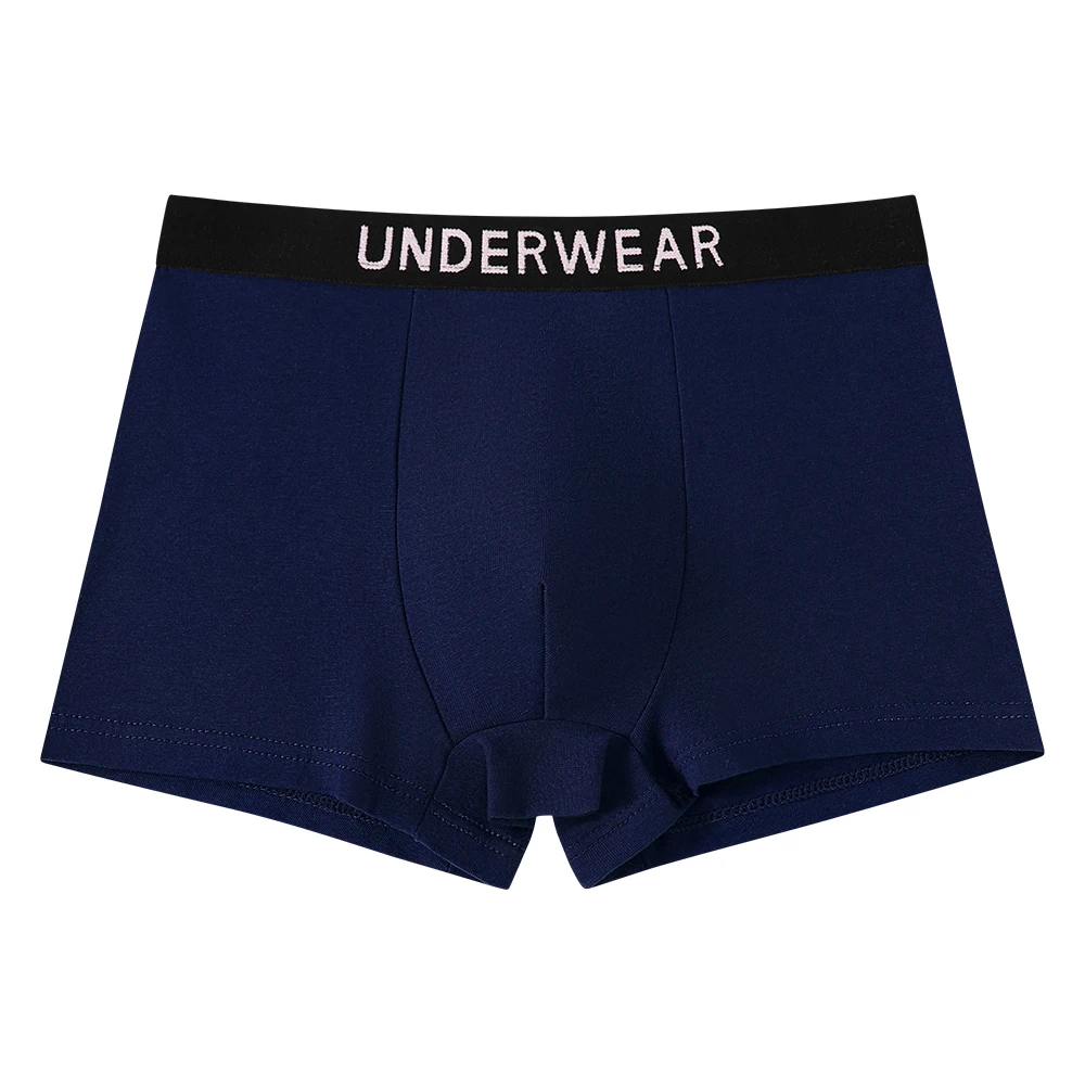 5pcs Mixed Boys Underwear 8-14 Years Old Plain Color Black Gray Blue Cotton Soft Breathable Comfortable Simple Boy Flat Angle Un image 3