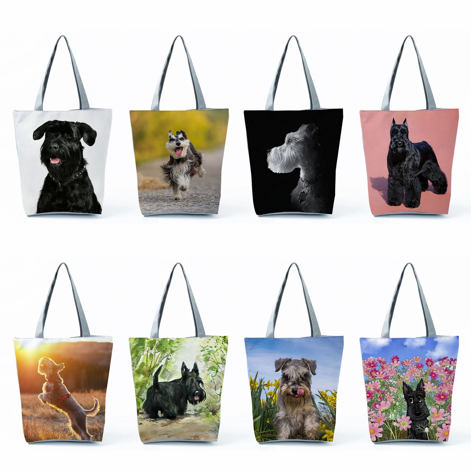 Cute Black West Highland Terrier Shopping Bags Groceries Women Handbags Animal Dog Large Capacity Shoulder Bags Foldable Totes