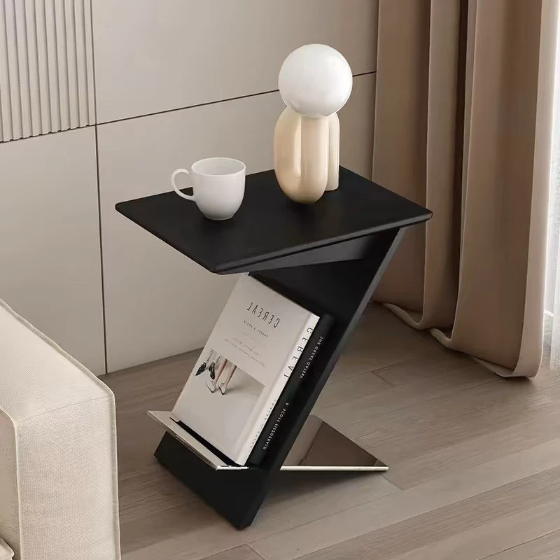 

Italian small coffee table simple creative corner table living room light luxury modern sofa advanced black square solid wood