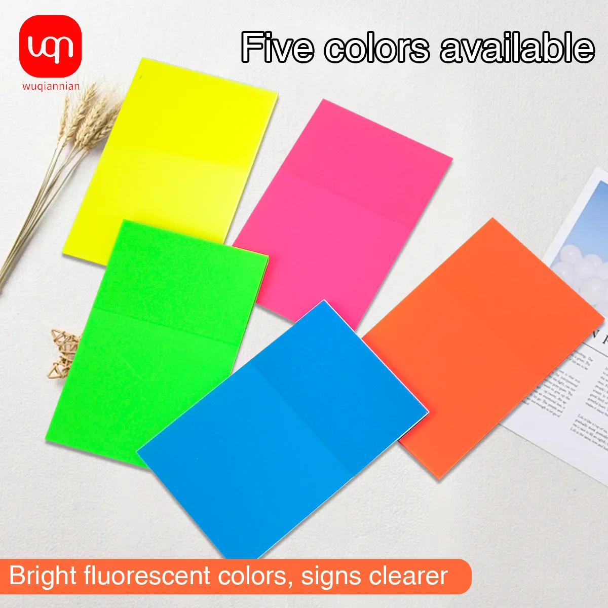 Transparent Fluorescent PET Sticky Notes, Waterproof Fluorescent Index Tabs,Multi-Color Self-Adhesive Bookmarks,Office Stationer