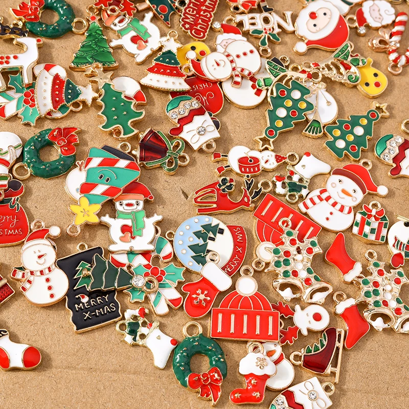 10/20/30 pcs Random Mix Enamel Christmas Snowman Santa Claus Charm Pendants for Jewelry Making DIY Earrings Necklace Accessories