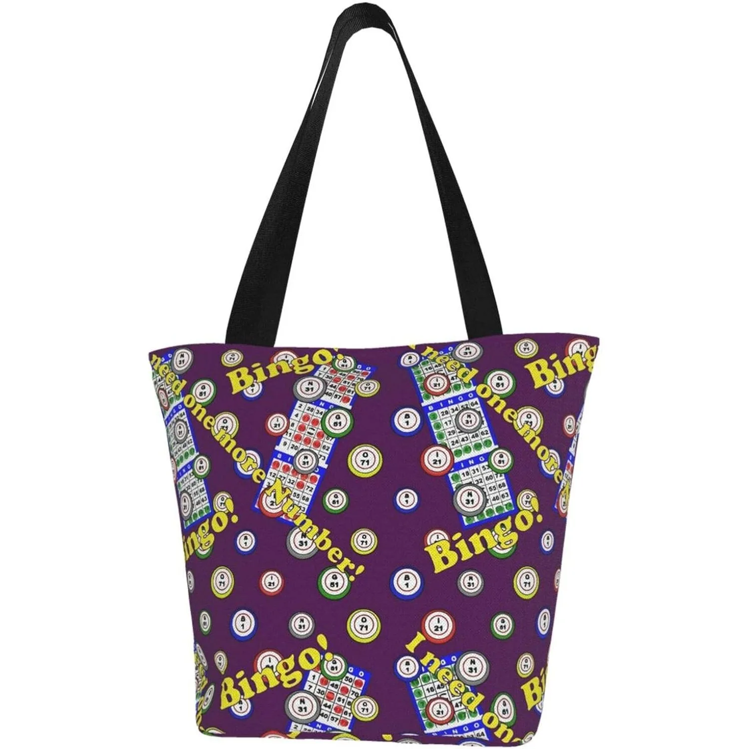 Bingo Reusable Shopping Bag with Handles Washable Foldable and Eco Friendly Women Durable Groceries Game Tote Shopper Bags