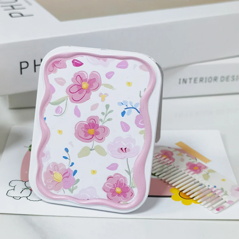 Specchio per il trucco pieghevole con motivo floreale color pesca con pettine portatile portatile per strumenti di bellezza regalo per ragazze da donna