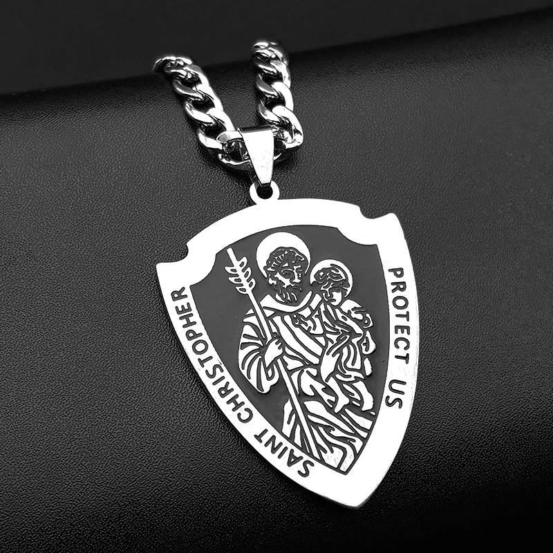 قلادة سانت كريستوفر تحمينا للنساء والرجال من الفولاذ المقاوم للصدأ باللون الفضي سلسلة تميمة مسيحية هدية مجوهرات