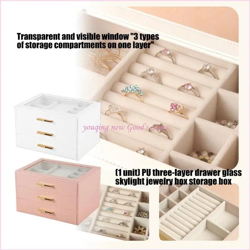 

57QA Jewelry Box With 3 Compartments Cover Secure Lock Feature