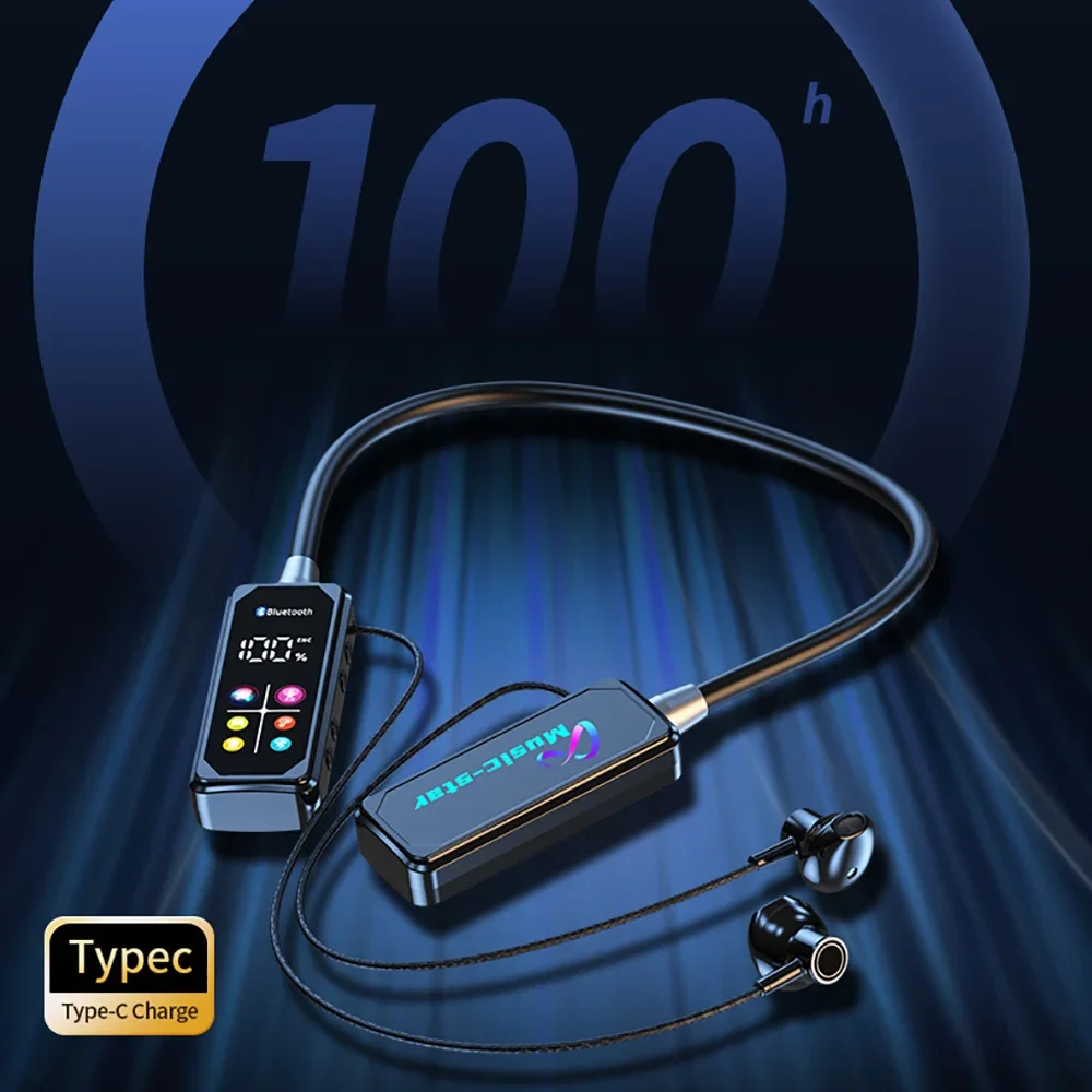 Auriculares Bluetooth 5,4 con pantalla HD, auriculares inalámbricos TWS con banda para el cuello, auriculares estéreo HiFi, soporte para auriculares, Monitor TF Play