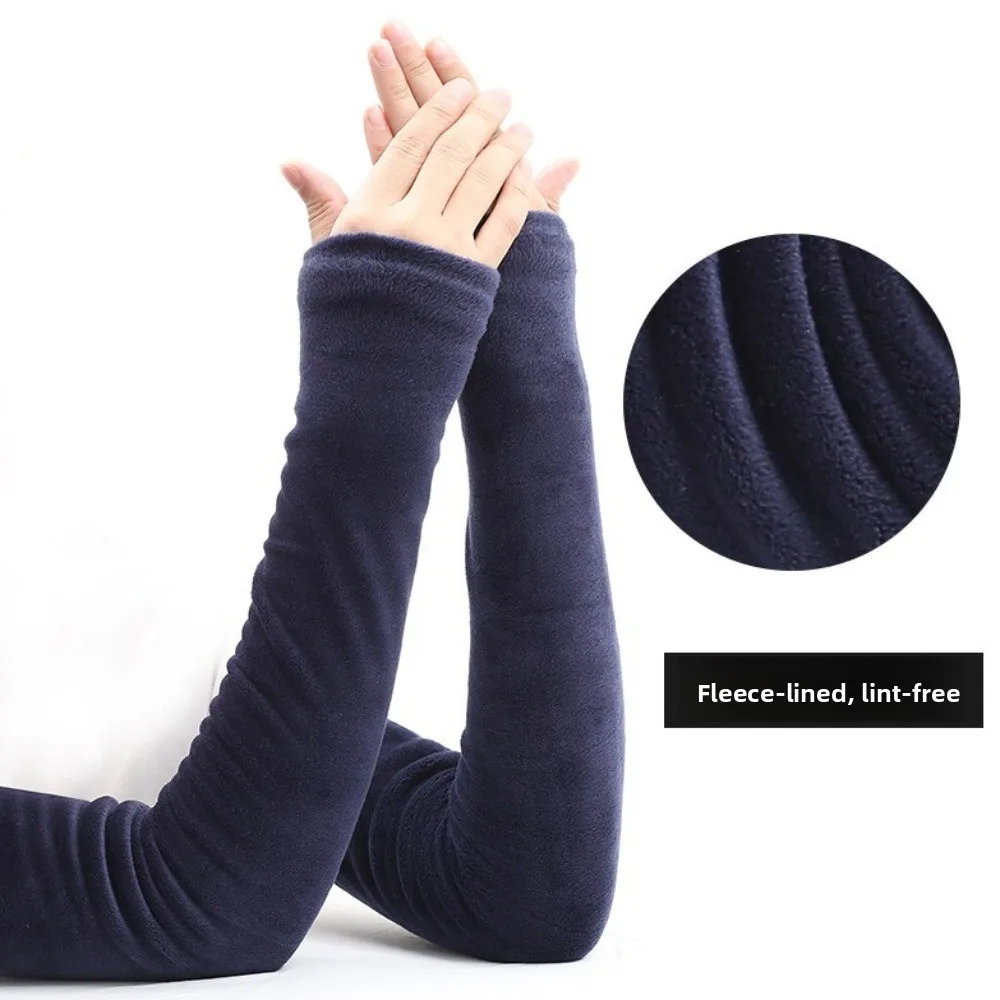 أكمام دافئة من الصوف للجنسين بلون سادة وأغطية أذرع طويلة سميكة مقاومة للبرودة وقفازات مرنة بدون أصابع