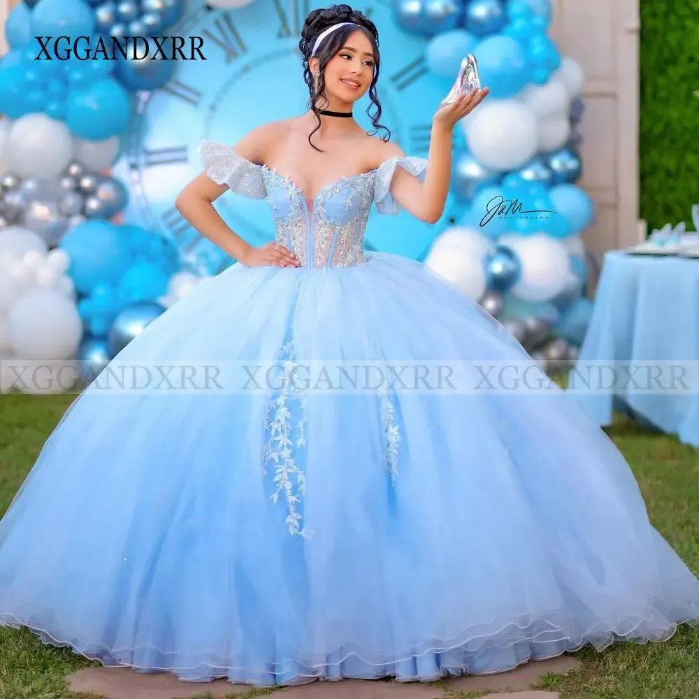 Céu azul quinceanera vestido 2024 mexicano 15 princesa doce 16 aniversário vestido de baile cinderela menina vestido personalizado