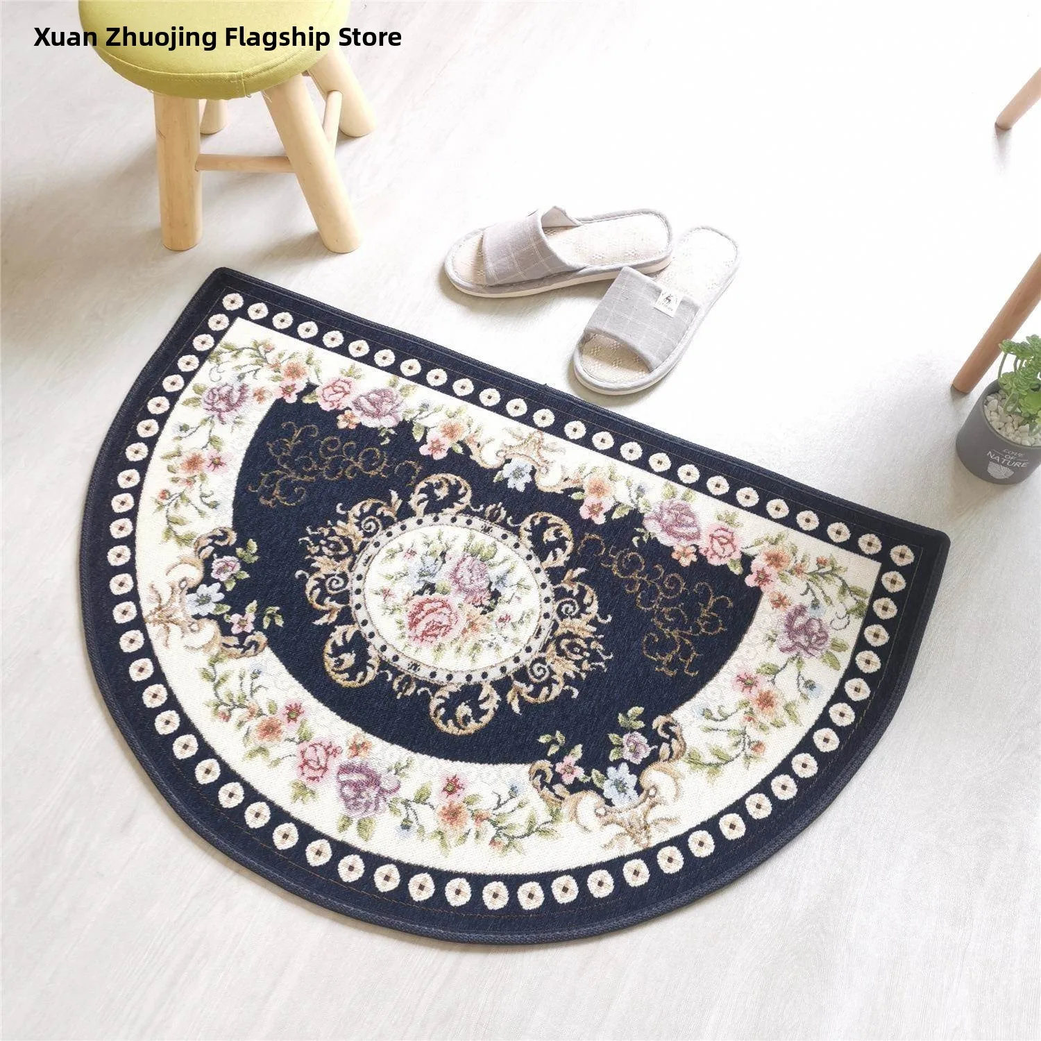 

European Faion Sle Semi-Circular Entrance Mat Batoom Bedroom Absorbent Non-Slip Footstep Mat Bedroom Entrance Carpet