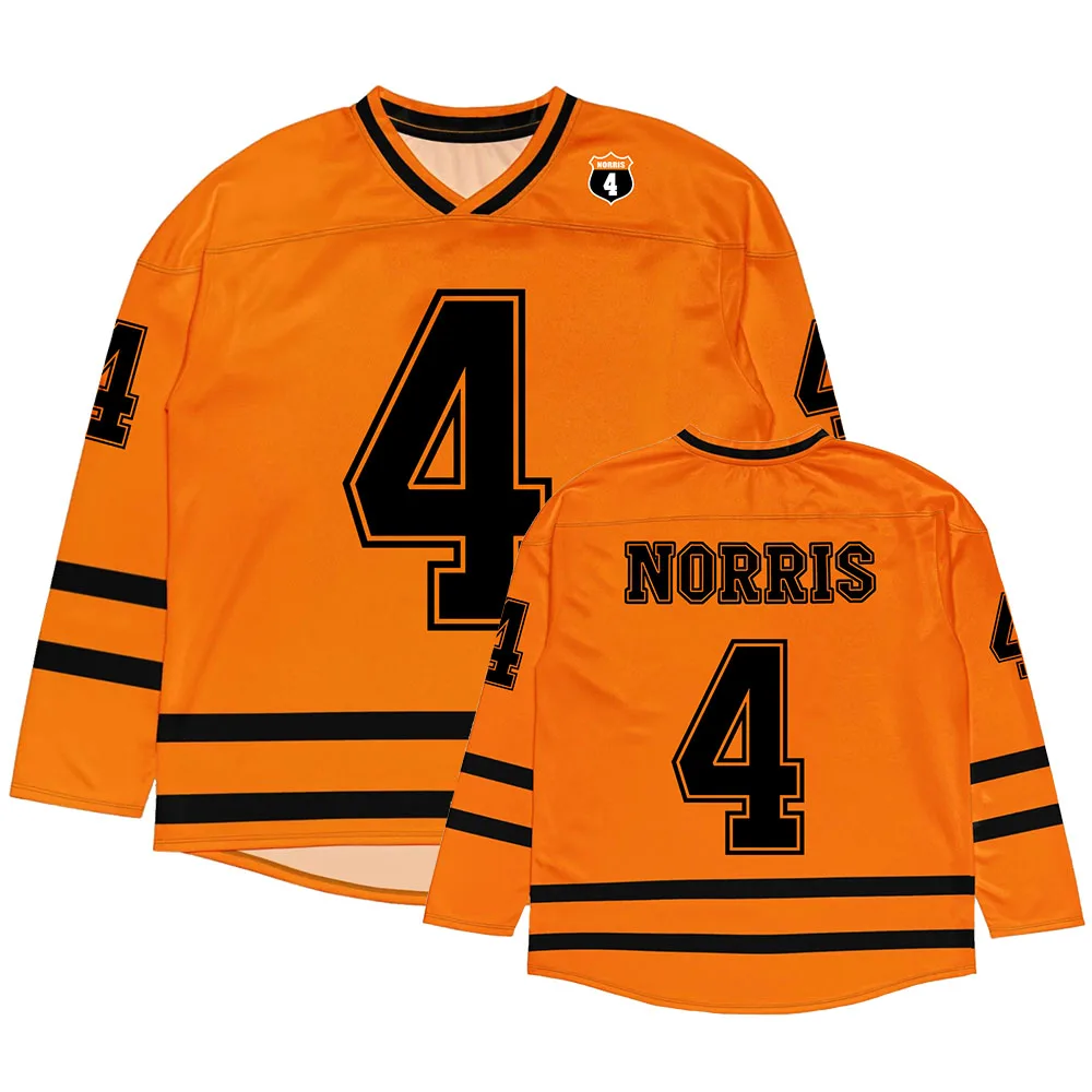 

Футболка унисекс с длинным рукавом и V-образным вырезом, повседневный дизайн, 3D-печать, для мужчин, с изображением гонщика Ландо Норриса (номер 4), в стиле хоккейной формы