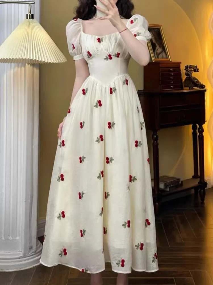 

New Summer Floral Midi Dress Women Elegant Vintage Casual Chic A-Line Party Dresses Birthday Clothes Female Prom Robe Vestidos