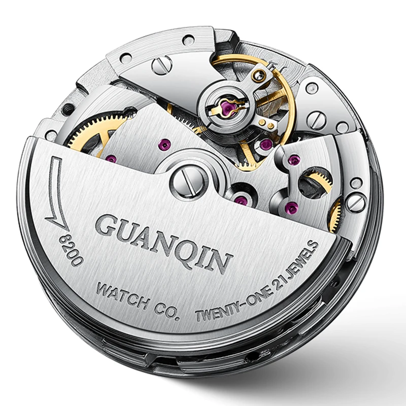 Мужские часы GUANQIN, механические часы с двойным календарем из нержавеющей стали, светящиеся водонепроницаемые мужские наручные часы для бизнеса и отдыха