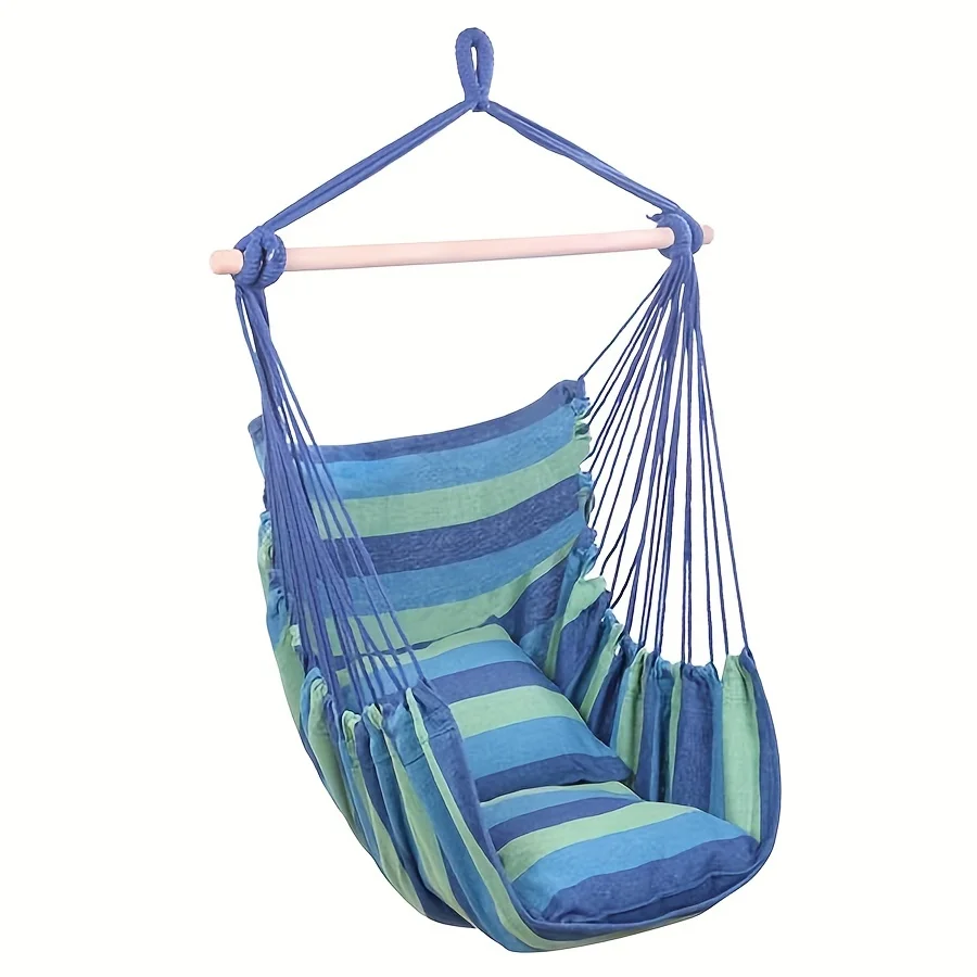 1 Pc Canvas Hammock Chair Set with 2 Pillows, Durable Outdoor Hanging Swing Seat, Indoor/Outdoor Garden Lounge Furniture