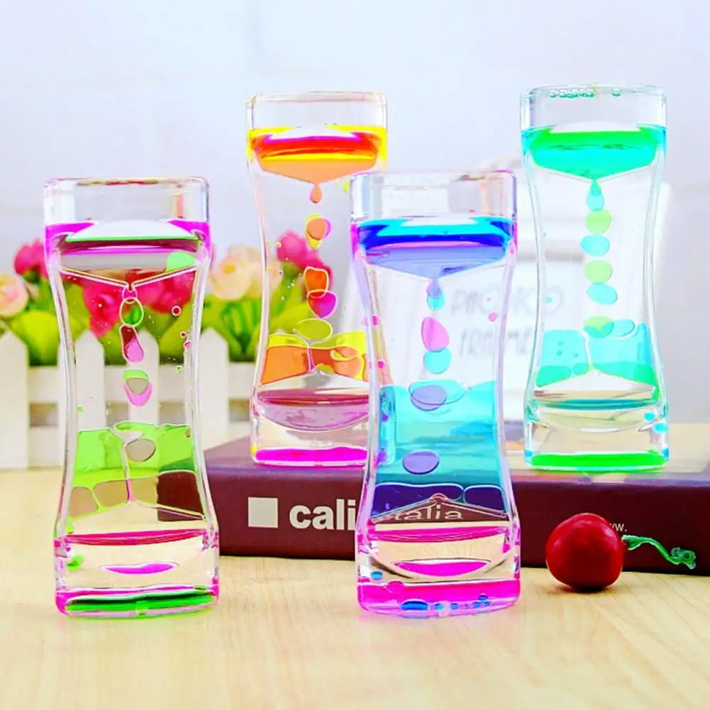 Liquid Motion Bubbler Eye-catching Liquid Hourglass Exquisite Attractive Acrylic Oil Hourglass Ornament Sensory Toy Office Use