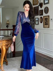 Retro Elegant Prom Dresses Women Luxury Evening Party Dress Velvet Shiny Sequins Fishtail Robe Female Banquet Vestidos Autumn