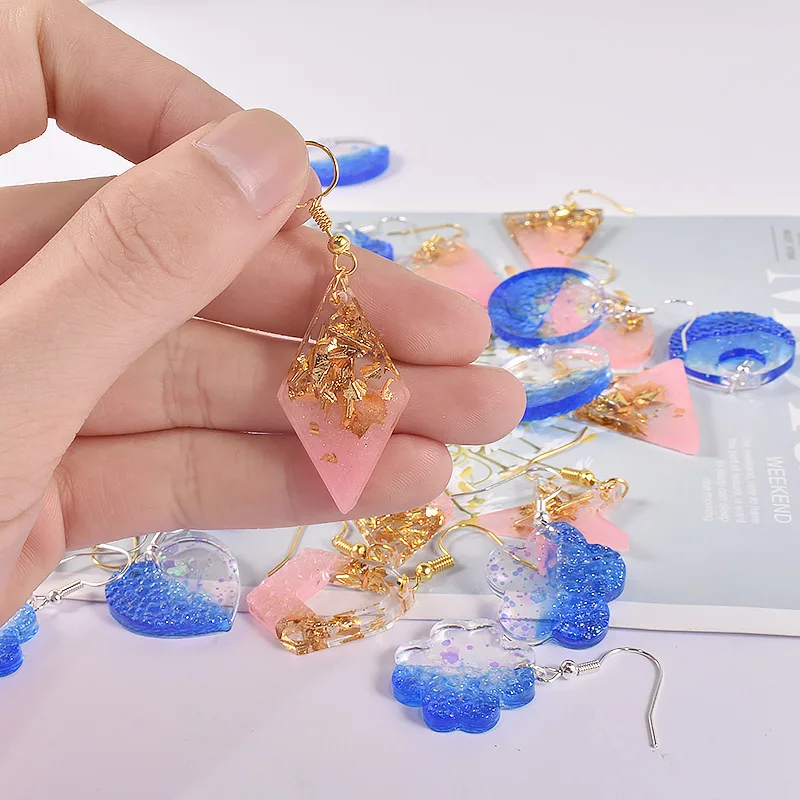 DIY Crystal Epoxy Resin Earrings Mold Water Pattern Wave Necklace Pendant Bracelet Hanging Earrings Jewelry Silicone Resin Molds