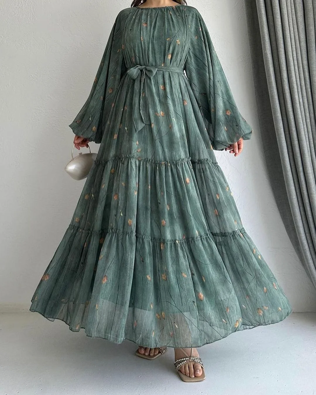 New European and American Fashion Printed Bohemian Style Large Hem Maxi Dress