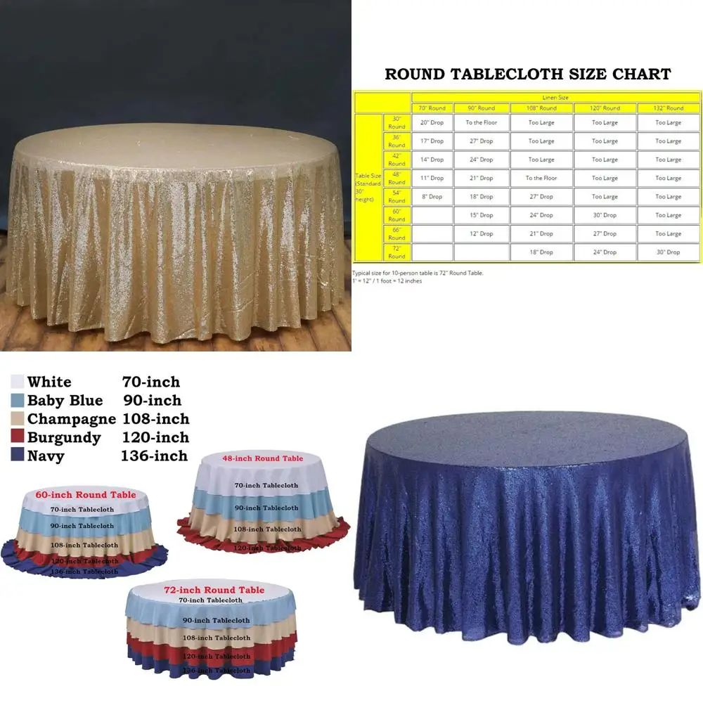 

Luxury Sequin Champagne Round Tablecloths - 132 Inch Elegant Duchess Collection for Special Events