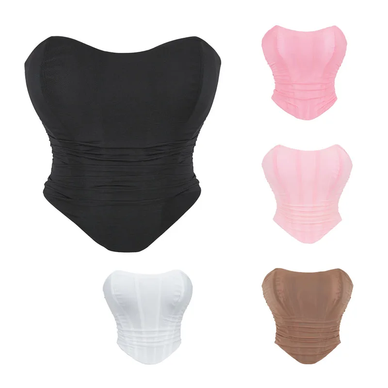 

Elastic Corset Cropped Shapewear Mini Short Strapless Underwear Fashion Pleated Waist Corsets and Bustiers Push