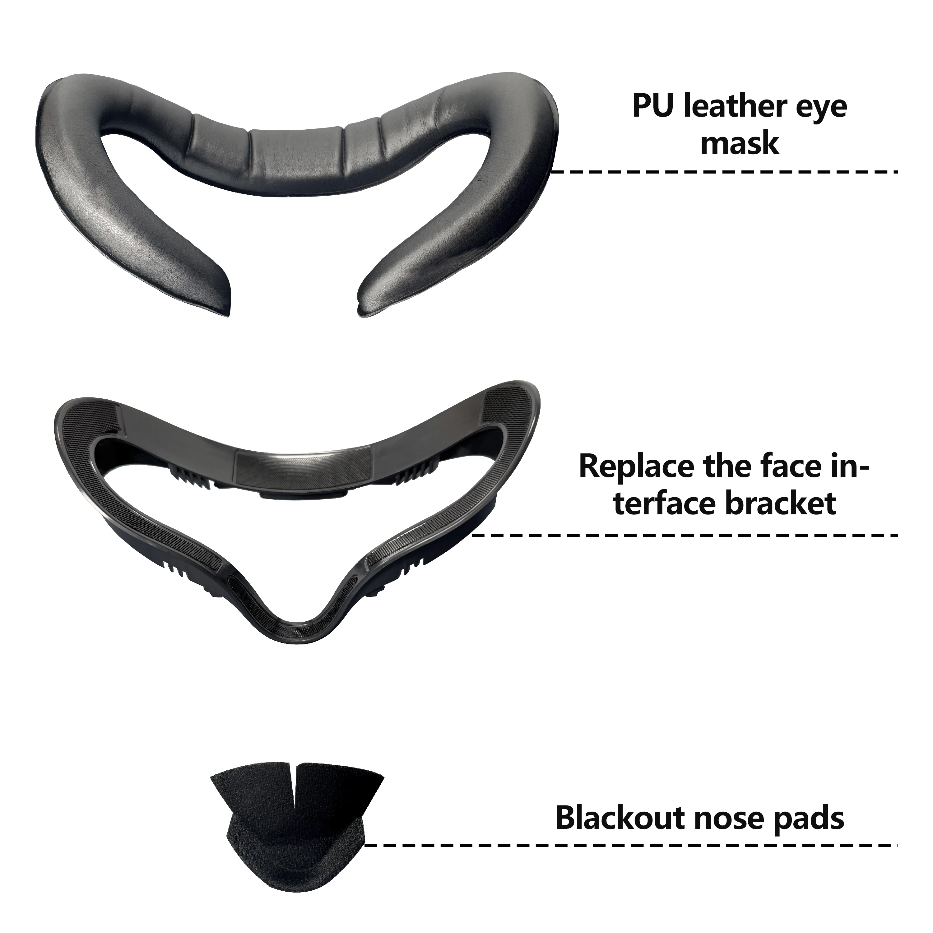VR Face Mounts and Foam Replacement Kits for Oculus Meta Quest 2 | Detachable Face Interface Frame and PU Leather Eye Mask with