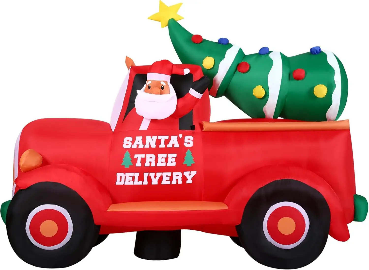 

6-Ft Inflatable Christmas Truck with LED Lights & Tree | Holiday Decor with Blower, Ropes, Stakes – Red