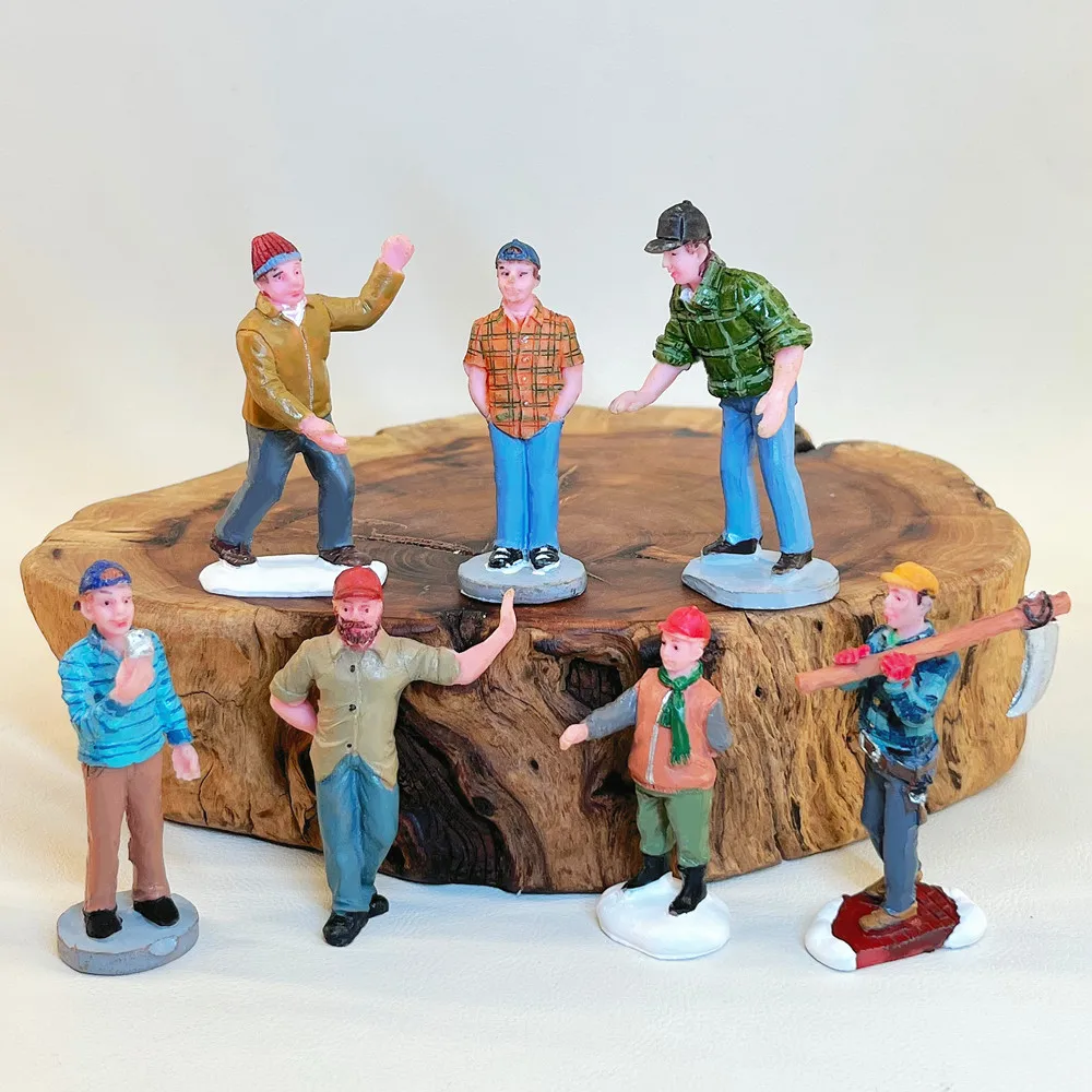 Hand-Painted Resin Lumberjack Figurine, Miniature Forest Worker Figure for Christmas Village & Diorama Scene Decoration
