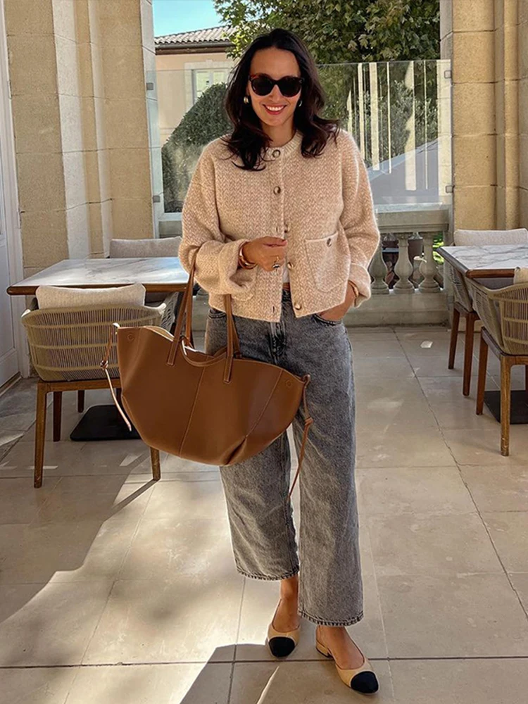 

Темпераментный белый свитер, пальто, женский ранний весенне-осенний новый вязаный кардиган с круглым вырезом, однобортный стильный топ