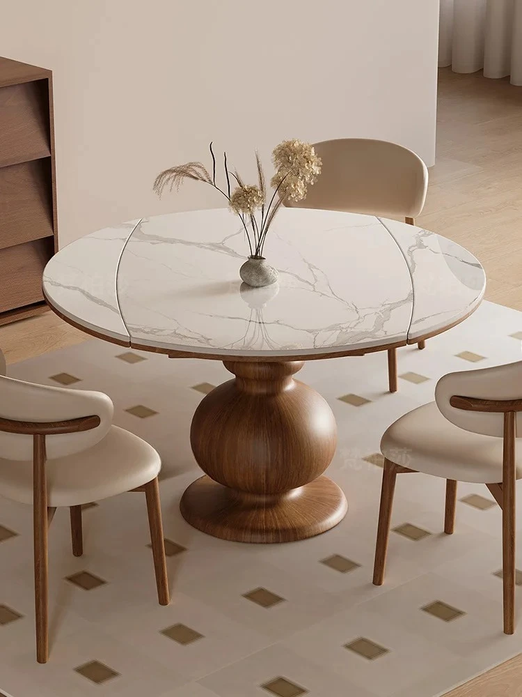 

Stone Plate Retractable Dining Tables and Chairs Set Household Small Apartment Ash Folding Square Round Table