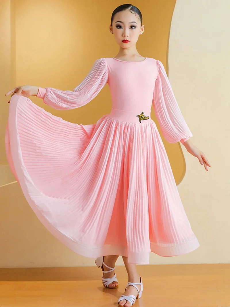 

2024 Waltz Ballroom Dance Professional Dresses Girls Pink Latin Dance Dress Kids Girls Performance Modern Dancing Clothes