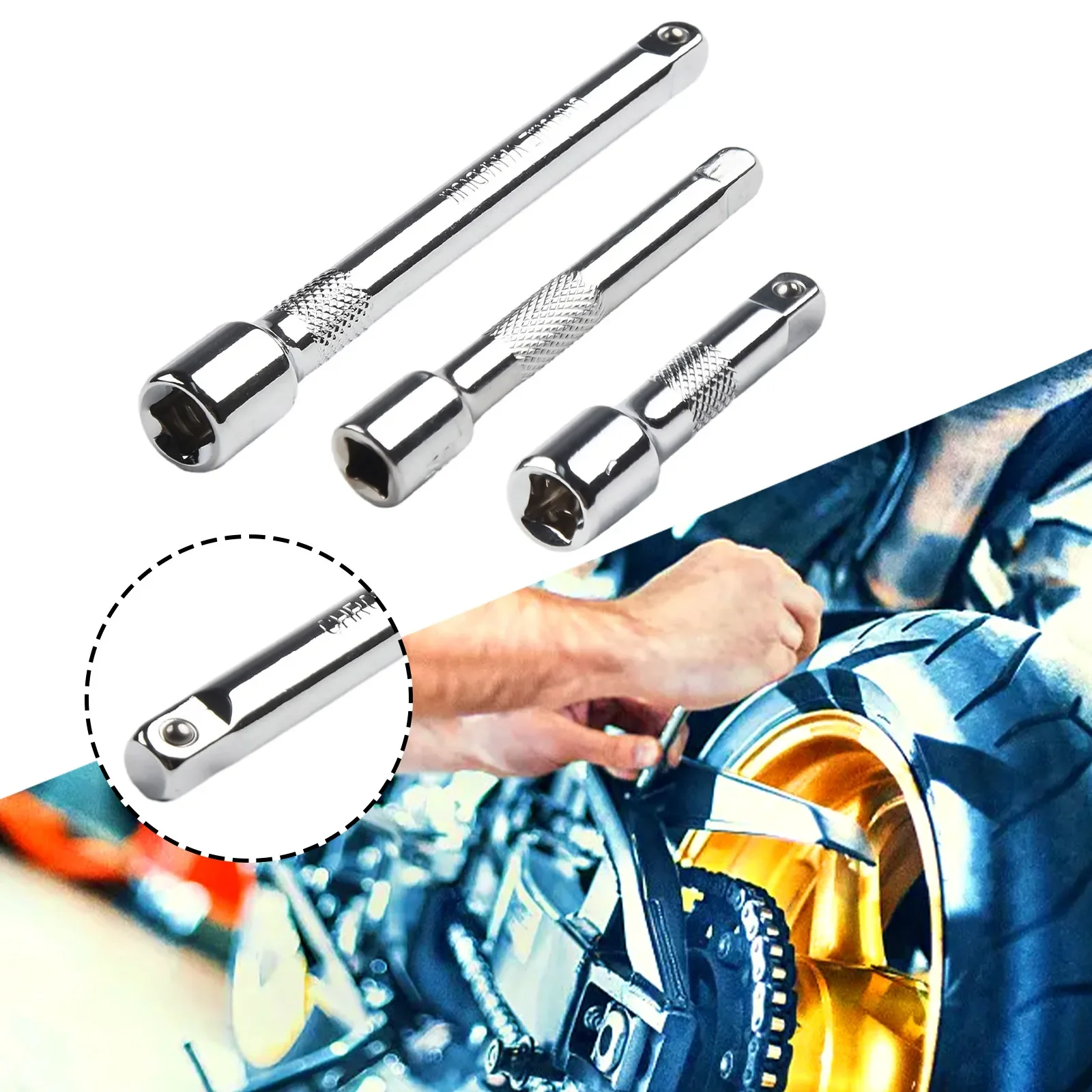 3Pcs Chromed Steel Extension Bar Ratchet Socket Wrench Adapter 50 75 100MM Extension Sleeve Wrench Power Drill Adapter