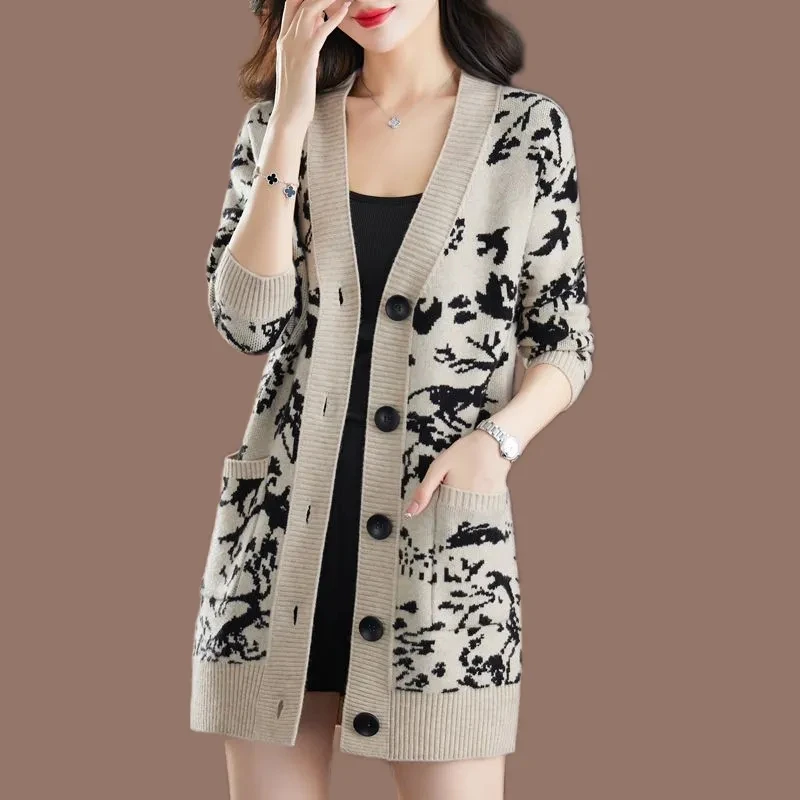 Autumn Winter New 2025 Women's Cardigan Sweater Long Sleeve Loose Casual All-Match Long Knitted Cashmere Sweater Female Tops