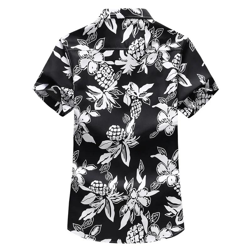 Men floral printed Slim Short sleeve shirts Summer Hawaiian vacation Party casual red blue black Shirt camisa masculina 6XL 7XL