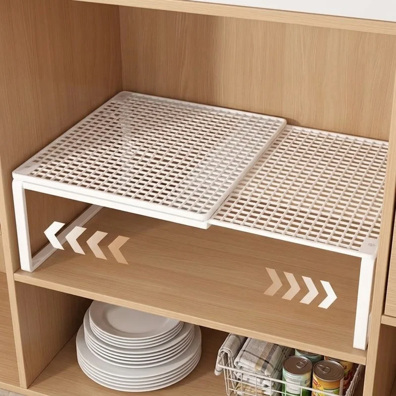 Adjustable Telescopic Closet Shelf Wardrobe Divider Stackable Cabinet Organizer Space Saving Storage Rack for Home Clothes