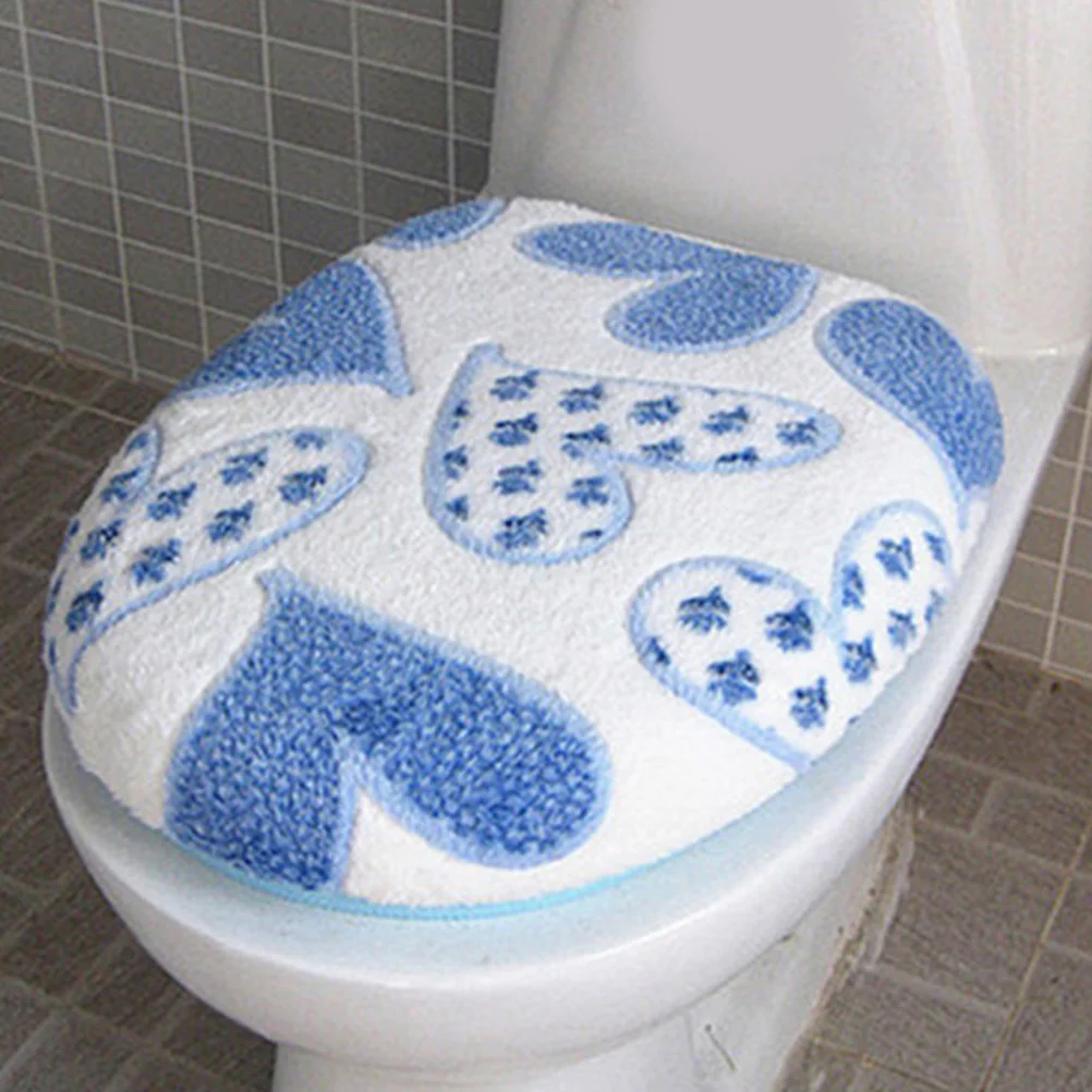 2Pcs Super Thick Coral Fleece Toilet Seat Cover Set Fabric Fashion Home Decoration (Blue) toilet seat cover cushion