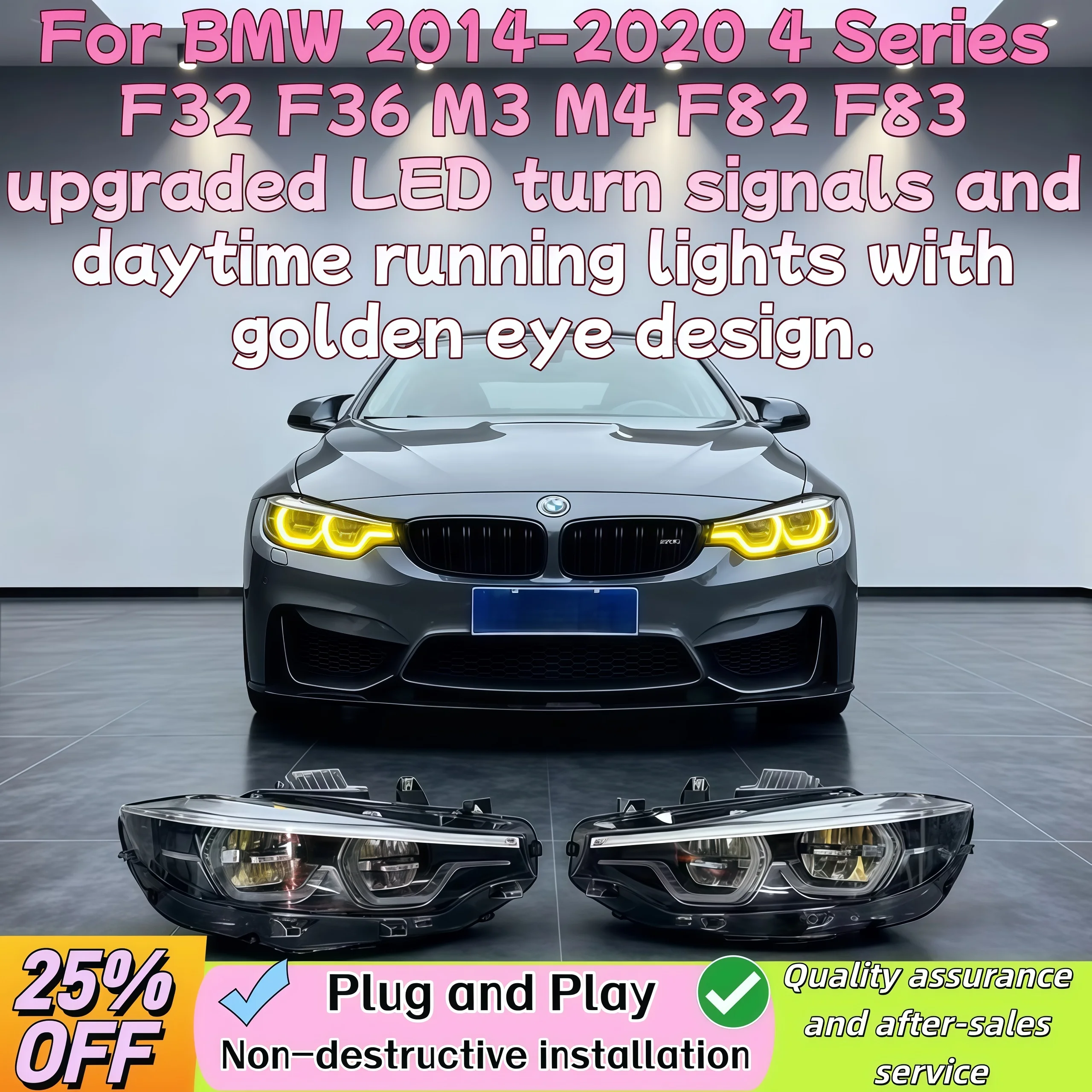 

Для BMW 2014-2020 4-й серии F32 F36 M3 M4 F82 F83 модернизированные светодиодные указатели поворота и дневные ходовые огни с дизайном «золотой глаз».