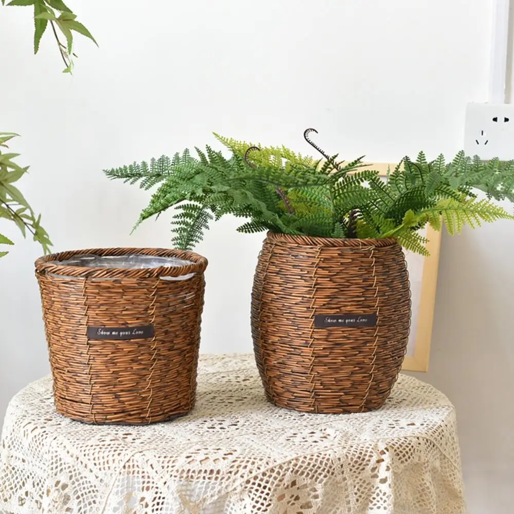 Straw Wicker Woven Planter Basket Yellow Handmade Rattan Seagrass Storage Basket Flower Pot Laundry Clthoes Baskets Home Decor