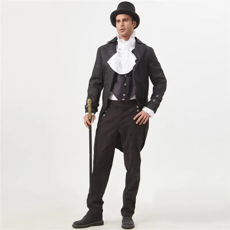 Loween Costume gothique Tailcoat Vintage Patchwork Costume ensemble Cosplay Tailcoat femmes ethnique Costume scène Costume